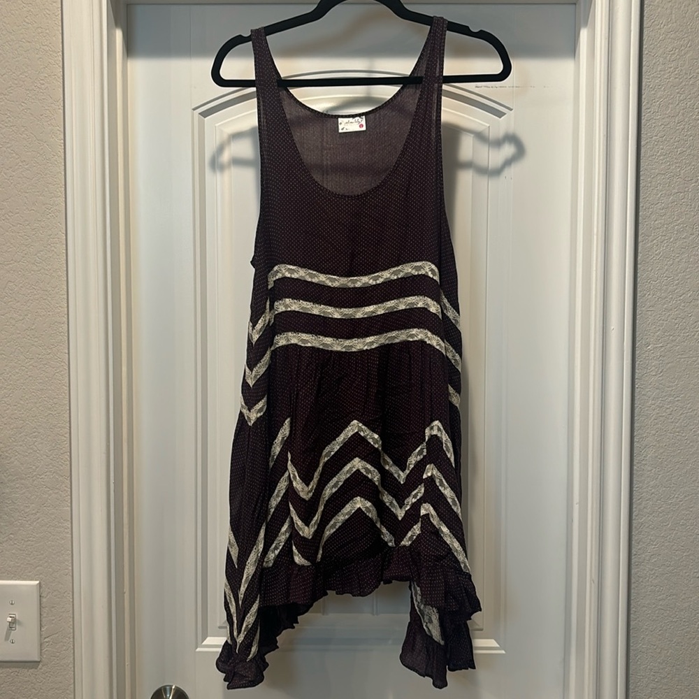 Asymmetrical Free People Trapeze Slip Dress - Burgundy w/ lace pattern | Large